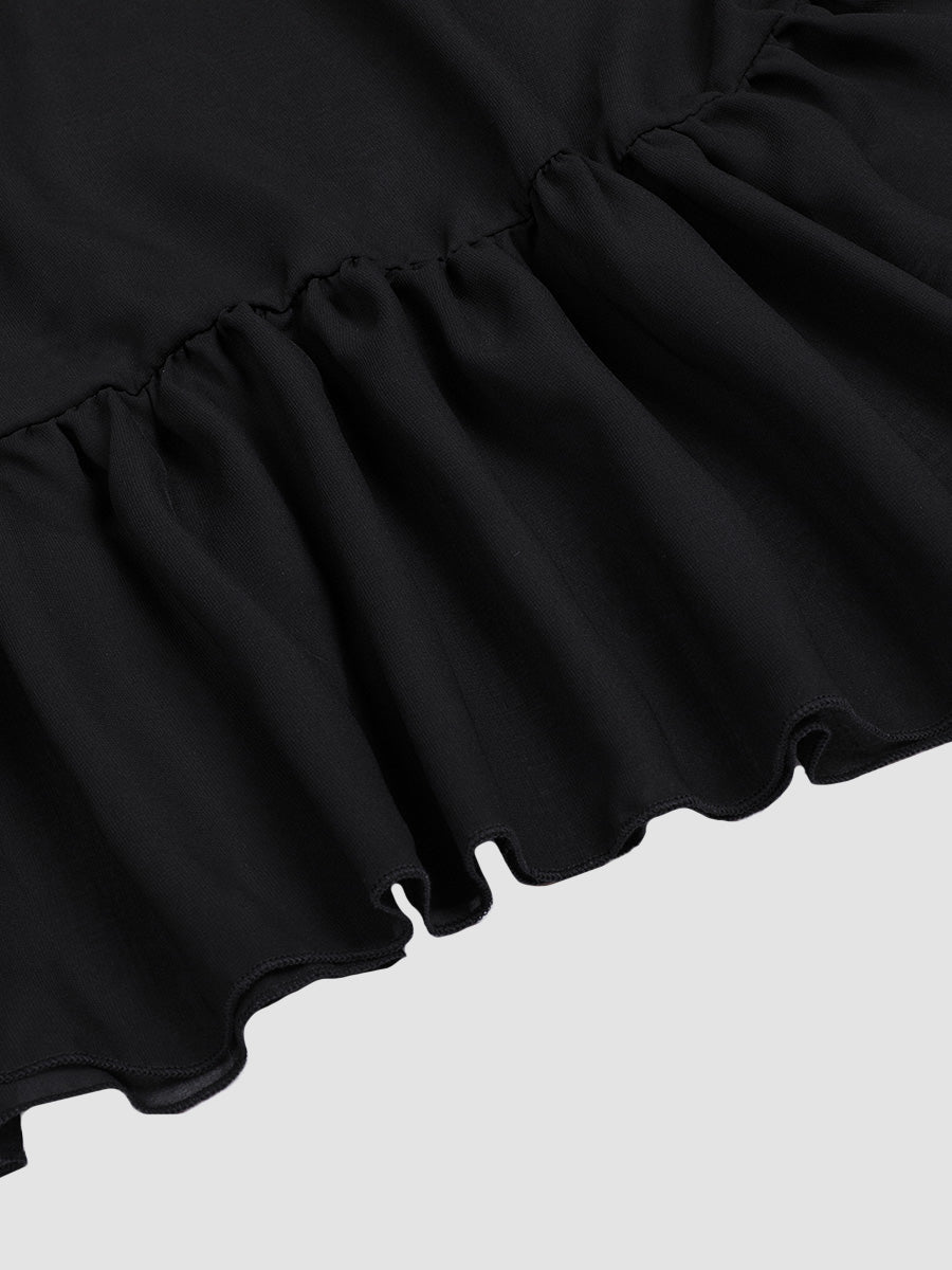 Black Sheer Elegant Chiffon Skirt Ruffled Dress