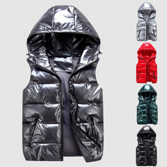 Women's Winter Vest Solid Color Hoodie Warm Stretch Hem Pocket Bright Color Quilted Tank Top Vest New Style For Daily Wear