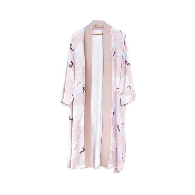 Spring and autumn new antique Hanfu pajamas ladies mid-length re-crane nightgown ice silk home service