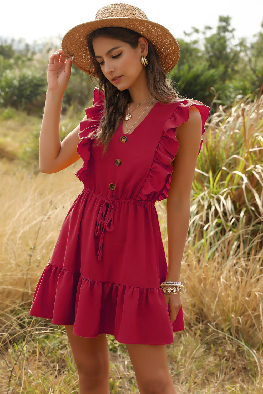 فستان نسائي مثير مكشكش بدون أكتاف تونك عالي الخصر للحفلات رقبة على شكل V فستان صيفي نسائي غير رسمي للشاطئ بوهو أصفر