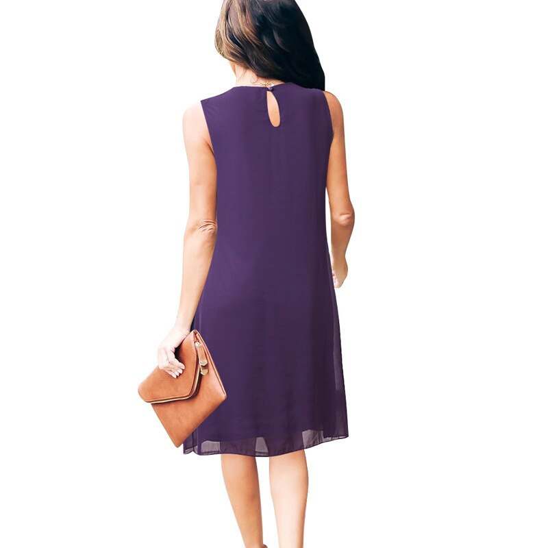 موضة جديدة جولة الرقبة مثير الترتر فستان من الشيفون بلا أكمام 