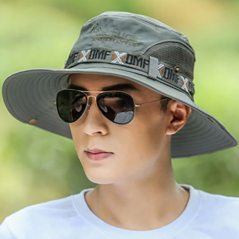 Summer Hats Men Sun Protector UV-proof Breathable Bucket Hat Large Wide Brim Fisherman cap Hiking Outdoor Fishing Beach Cap Breathable Sunscreen Hat