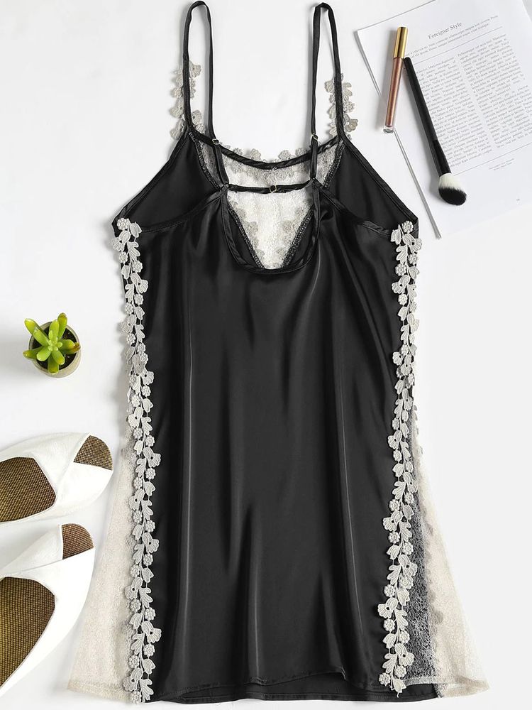 Women's Fresh Home Pajamas Deep V Backless Nightdress Suspender Lace Home Clothes