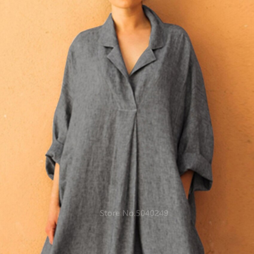 Long Sleeve Dress Loose Plus Size Shirt Dress Boho Ankle Dress