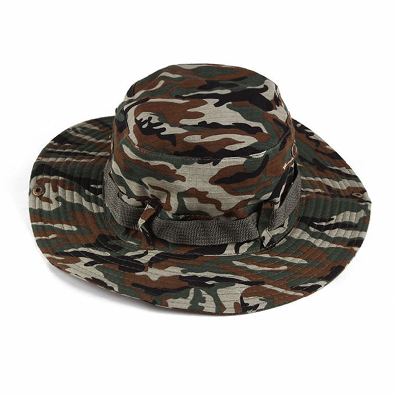 Camouflage sun Cap Outdoor Sports Sun Bucket Cap Fishing Hiking Hunting Hats Big brim fisherman hat solid color casual double-layer tourist hat