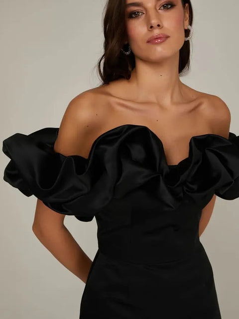 فستان حفلات صيفي عالي الجودة للنساء فستان مكشكش أبيض أنيق بدون أكتاف تنورة قصيرة للمشاهير حتى فستان النادي