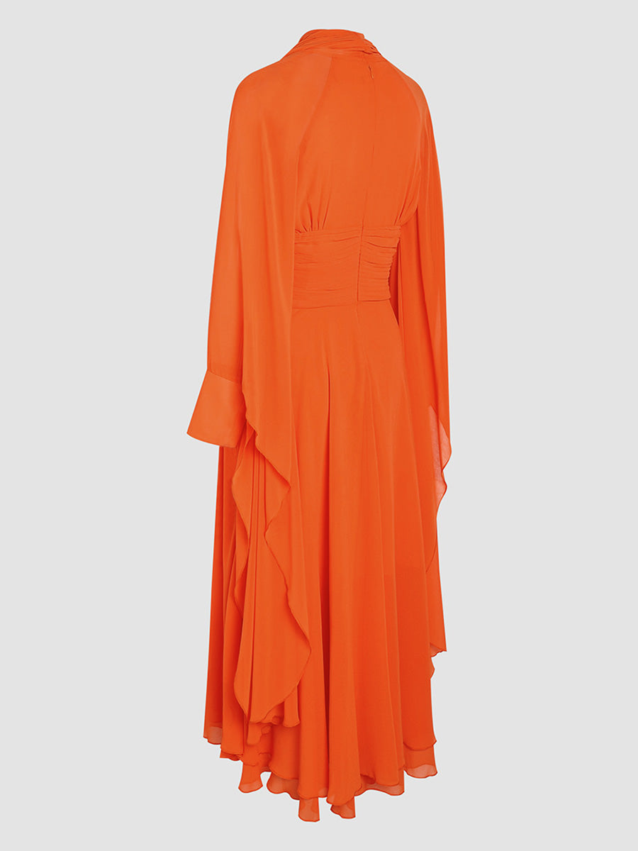 Multicolor Elegant Chiffon Scarf Neck Flowy Dress