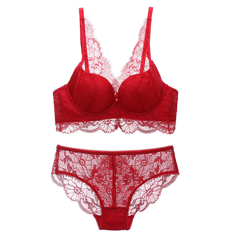 New style sexy lace  underwear set, comfortable medium-thick cup gathers, adjustable small-breasted women's bra, French   style