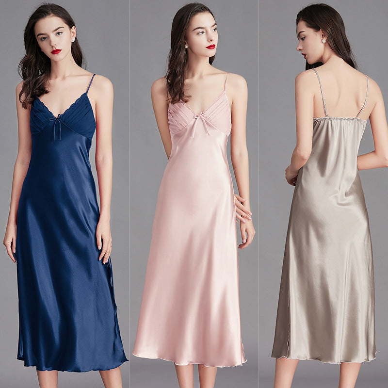women Sleepwear Nightdress summer Long Sleep Dress Satin Rayon Solid Nightie Nightgown Plus Size female Nightwear Spaghetti Strap Nightdress