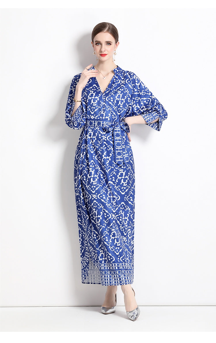 6009 real shot spot European and American fashion loose positioning printed dress