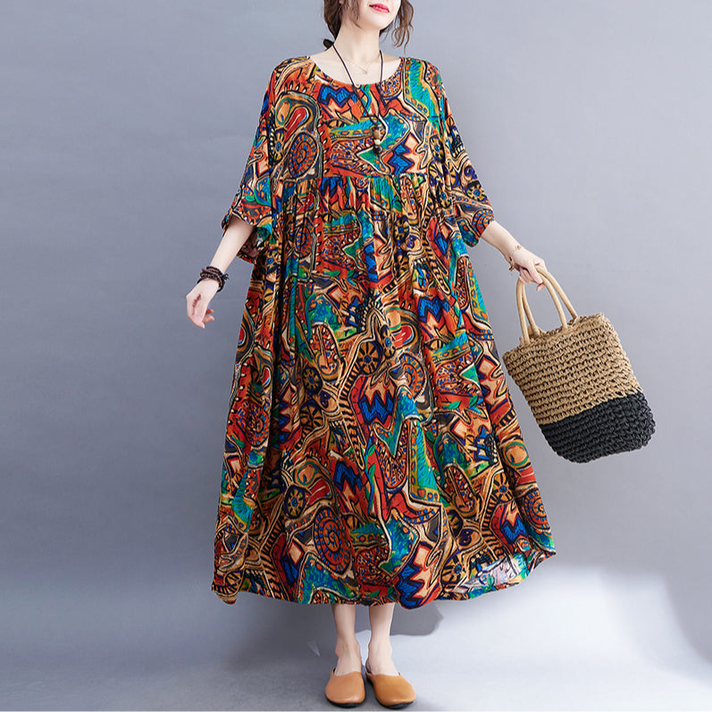 منتج صيفي جديد، فني قديم، دهون تقلل من العمر مم 200 رطل، فستان قطني كبير مطبوع بأكمام قصيرة 