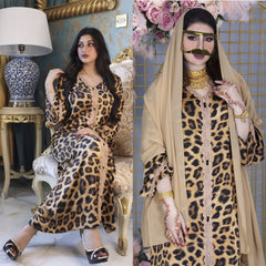 Jalabiya Leopard Print Maxi Dress Women Lace Patchwork Loose Arabic  Muslim Islamic Clothing