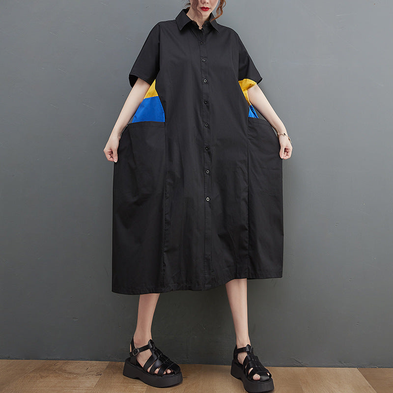 Large size women's clothing 2022 summer new fashion large size dress  and thin contrast color shirt dress women