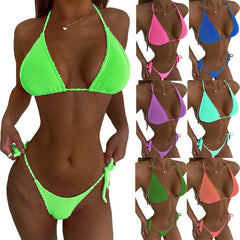 European and American Wrinkle Special Fabric Wave Stripe Sexy Bikini Women's Strap Split Swimwear Women