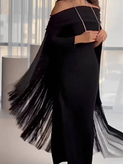 Black Elegant Tassel Side Slit Cover  Dress