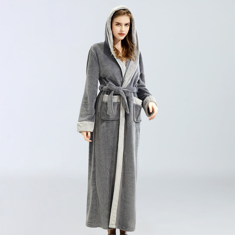 Ebay same style hooded nightdress women's autumn and winter dressing gown ladies long nightgown