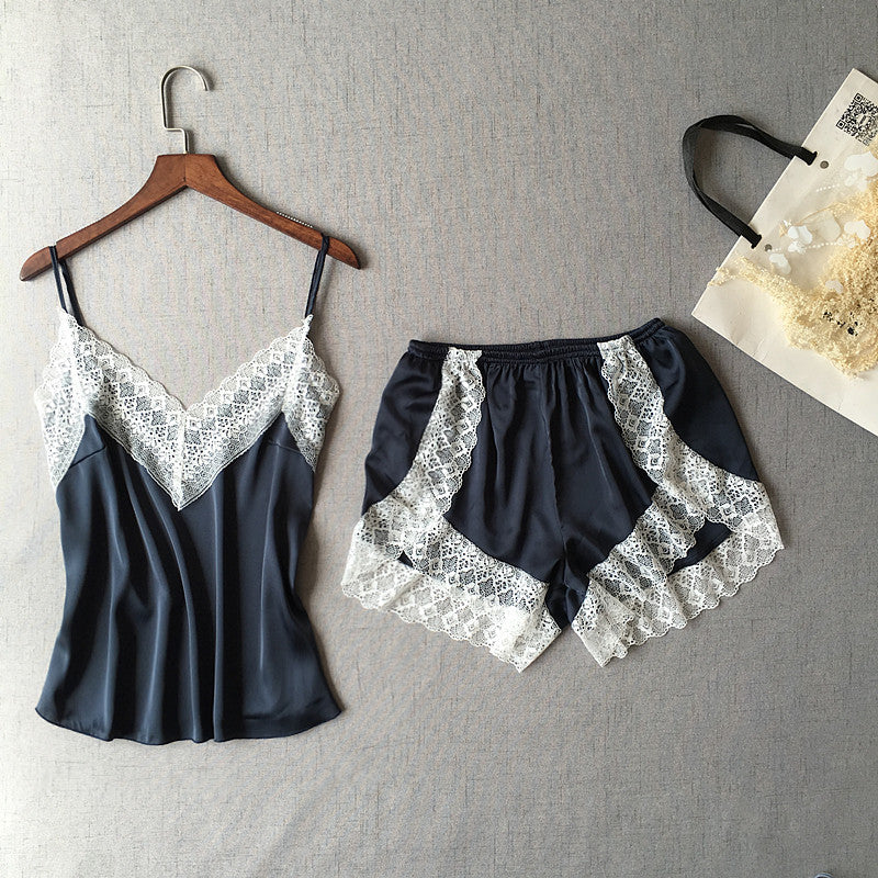 Pajamas simulation silk nightgown plus size sexy lingerie nightdress