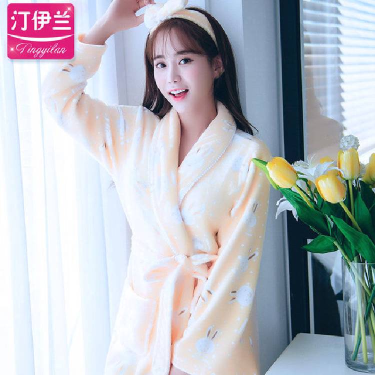 Robes Women Winter Flannel Bathrobe Thicken Lace up Coral Fleece Sleepwear Womens Elegant Striped Warm Korean Style Homewear New