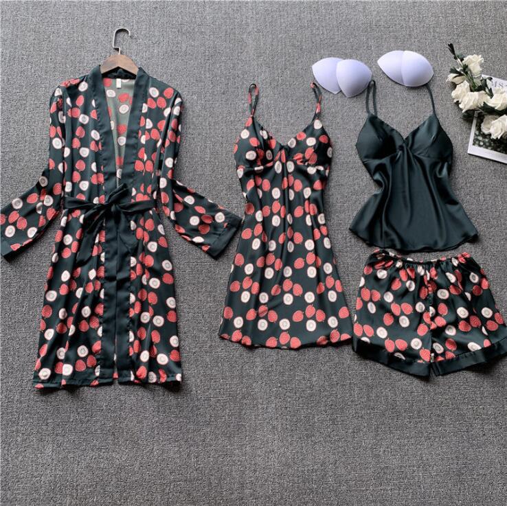 European and American style home service suit women's lace stitching suspender nightdress five-piece