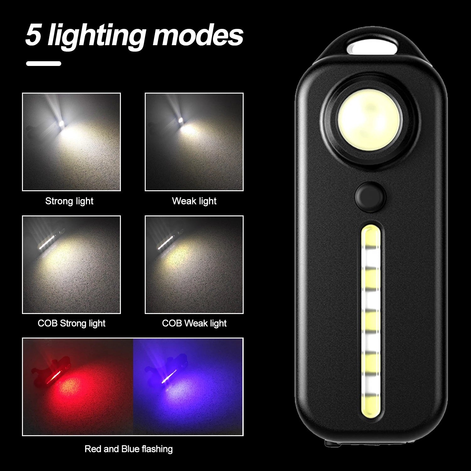 Type C Rechargeable Bike Tail Light LED Portable Flashlight Waterproof Emergency Torch Flashlight Cycling Running Cycling Hiking