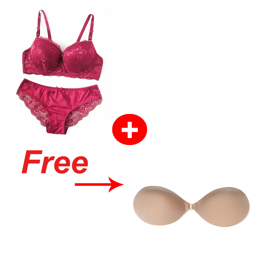 Ladies Underwear Set Sexy Full Lace With Steel Ring Massage  Two-Breasted Bra