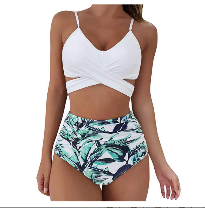 High Waist Bikini Fold Over Plus Size Swimsuit 2023 Push Up Swimsuit Tie Dye Printed Swimsuit Women's Strap Bikini Set Beach