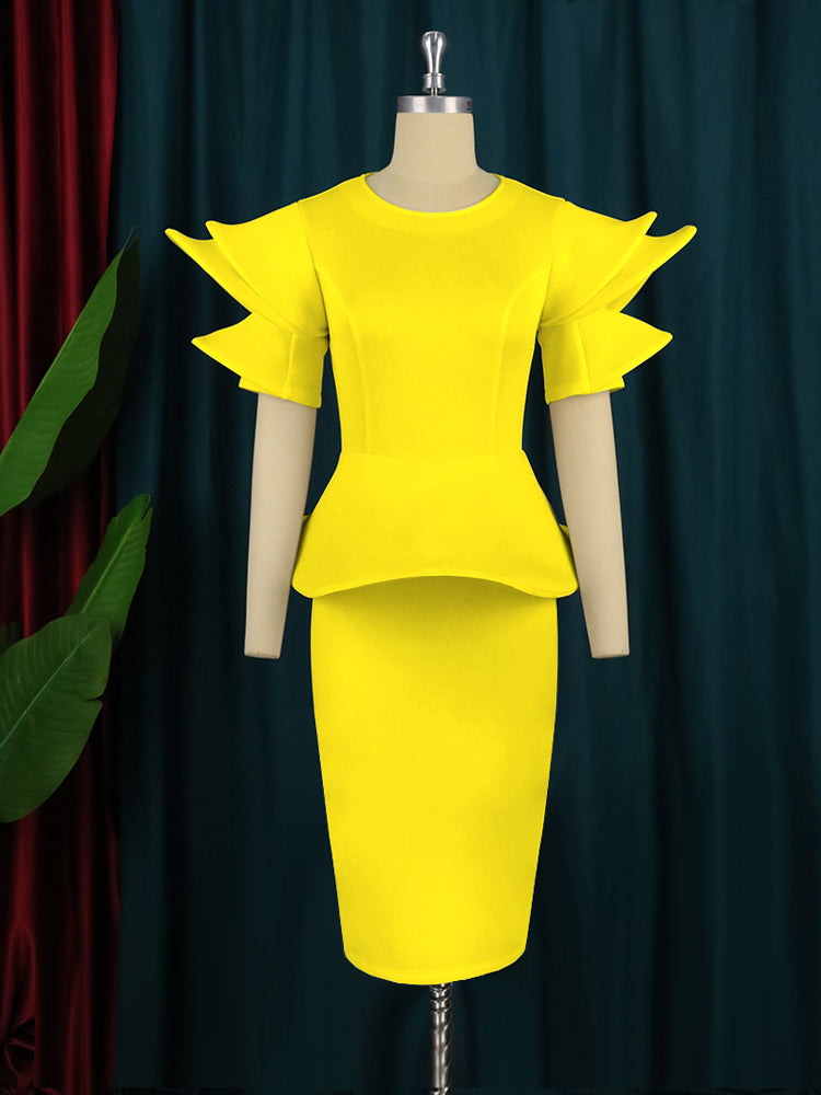 AOMEI Women Party Dress Stylish Short Sleeves Ruffles Peplum Bodycon White Event Birthday Wedding Guest Female Large Size Ladies