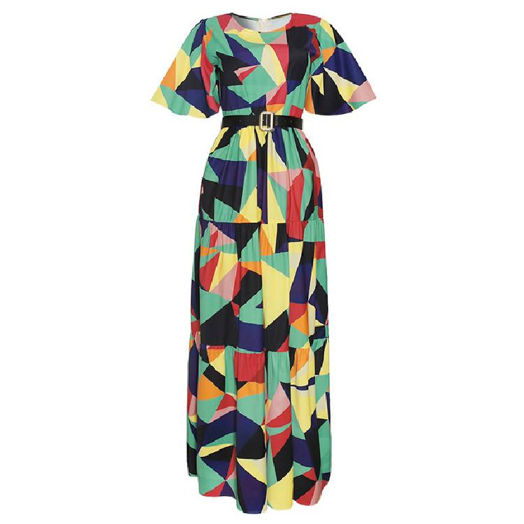 MD 2021 فستان نسائي للربيع والصيف طباعة أفريقية بوهو فساتين طويلة أنيقة قصيرة الأكمام الشيفون رداء رداء حفلات ملابس سيدة 