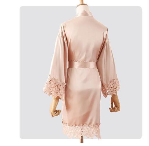 Summer Lace Sleepwear Wedding Robe Gown Bride Bridemaid Solid  Kimono Bathrobe Women Casual Home Night Dress M L Xl