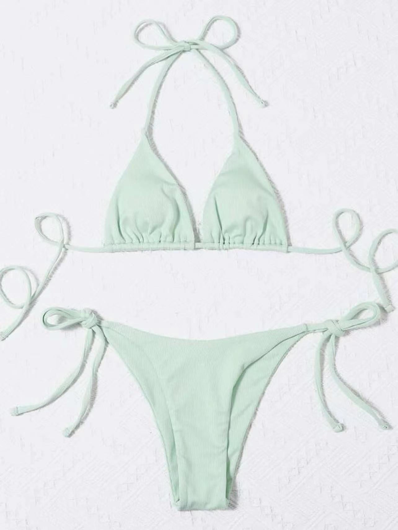 2023 European and American new sexy three-point small pit strip split swimsuit bikini bikini