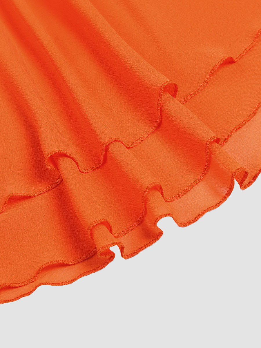 Multicolor Elegant Chiffon Scarf Neck Flowy Dress