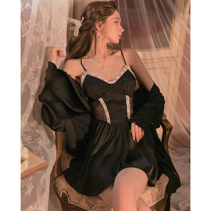New  silk nightgown suspenders nightdress suit sexy  noble and elegant SHEIN European and American style ladies pajamas homewear suit