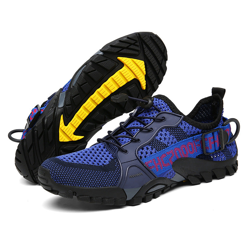 Foreign trade cross-border couples outdoor mountaineering hiking sports shoes men's large size rock climbing shoes breathable flying weaving low-cut r