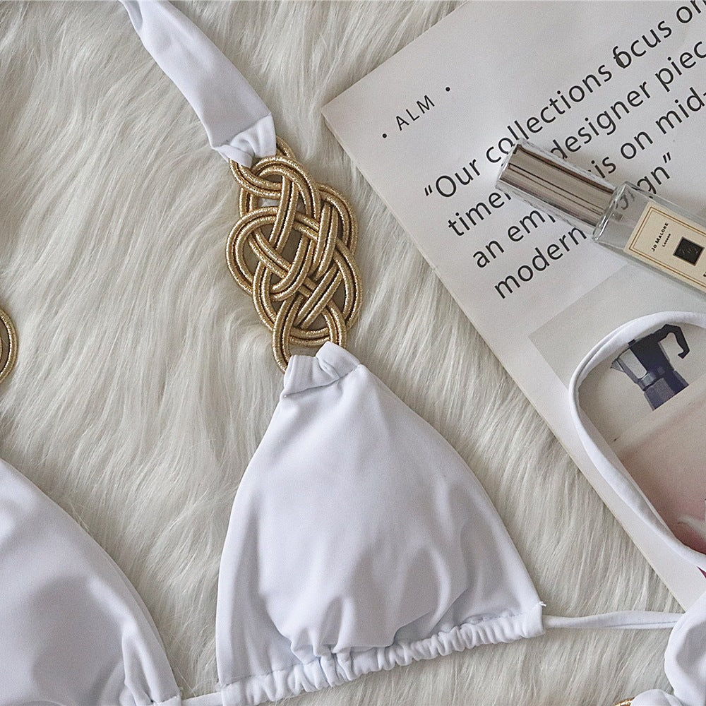 New bikini solid color one-piece swimsuit sexy hand-woven women's swimsuit