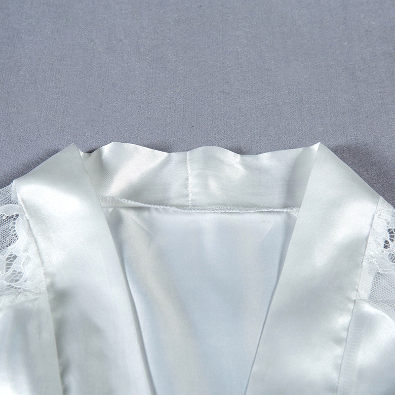 Ladies Fashion Lace Simulated Silk Patchwork Bathrobe Robe