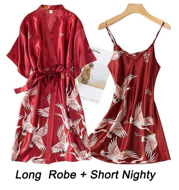 Women Rayon 2PCS Robe Set Bride Bridesmaid Wedding Robe Gown Lace Sexy Kimono Bathrobe Night Dress Casual Nightgown Sleepwear