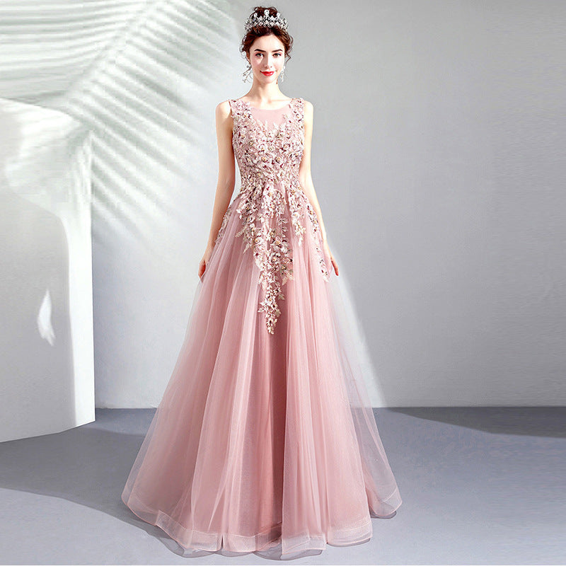 Best-selling new soft pink bride wedding toast dress dinner annual meeting performance dress 2021 summer tulle bridesmaid wedding dress