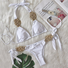 New Bikini Solid Color Split Swimsuit Sexy Handwoven Women's Swimwear
