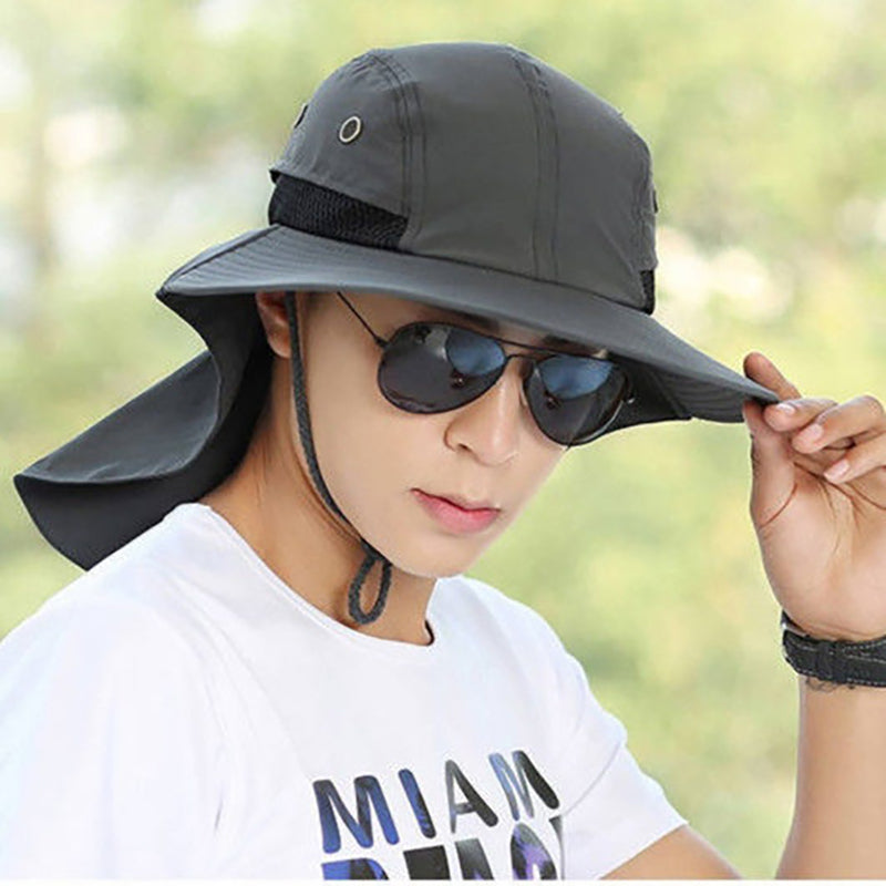 summer Sun Hat Men Women Bucket Hat with Neck Shawl Outdoor UV Protection Large Wide Brim Fisherman Hat Hiking Breathable Mesh Fishing Cap Collapsible