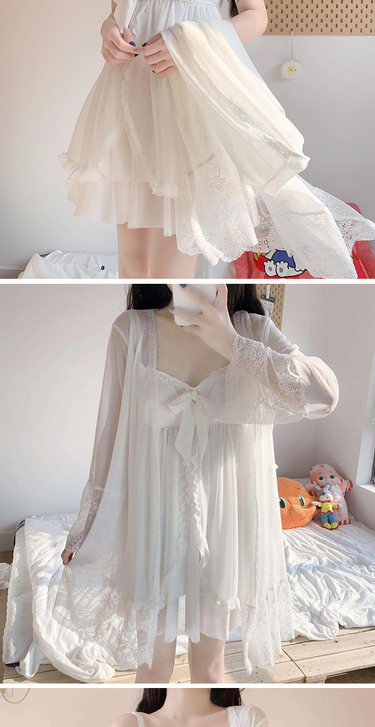 Summer burst sexy suspender nightdress with chest pad women's lace nightgown sexy temp pajamas home service set