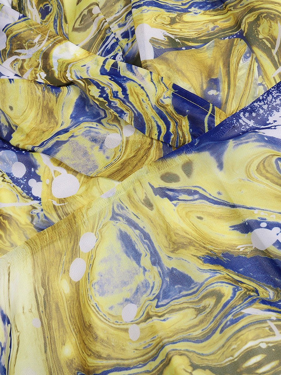 Yellow Printed Rendering Waist  Dress