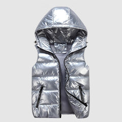 Women's Winter Vest Solid Color Hoodie Warm Stretch Hem Pocket Bright Color Quilted Tank Top Vest New Style For Daily Wear