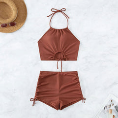 New solid color sling split swimsuit women's boxer sports beach bikini swimsuit