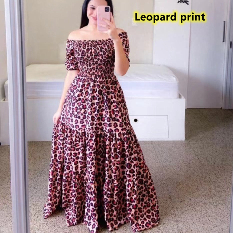 Women's Fashion Off Shoulder Dress Floral Print Long Dress Maxi Dresses Big  Dress Rochii Elegante Kleider Damen Elegant