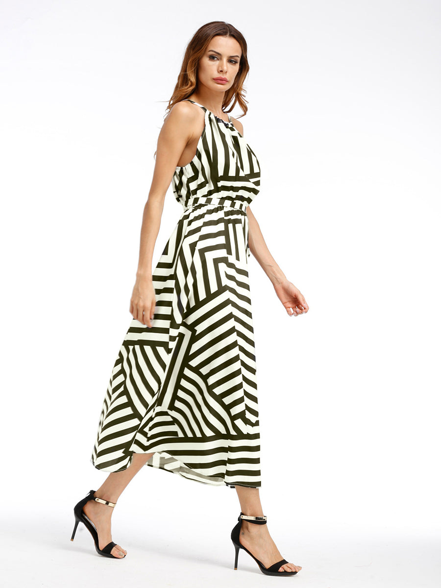 Summer Maxi Long Dress New Fashion Women Boho Striped Sleeveless Beach Style Strap Sundress Vestidos For Female