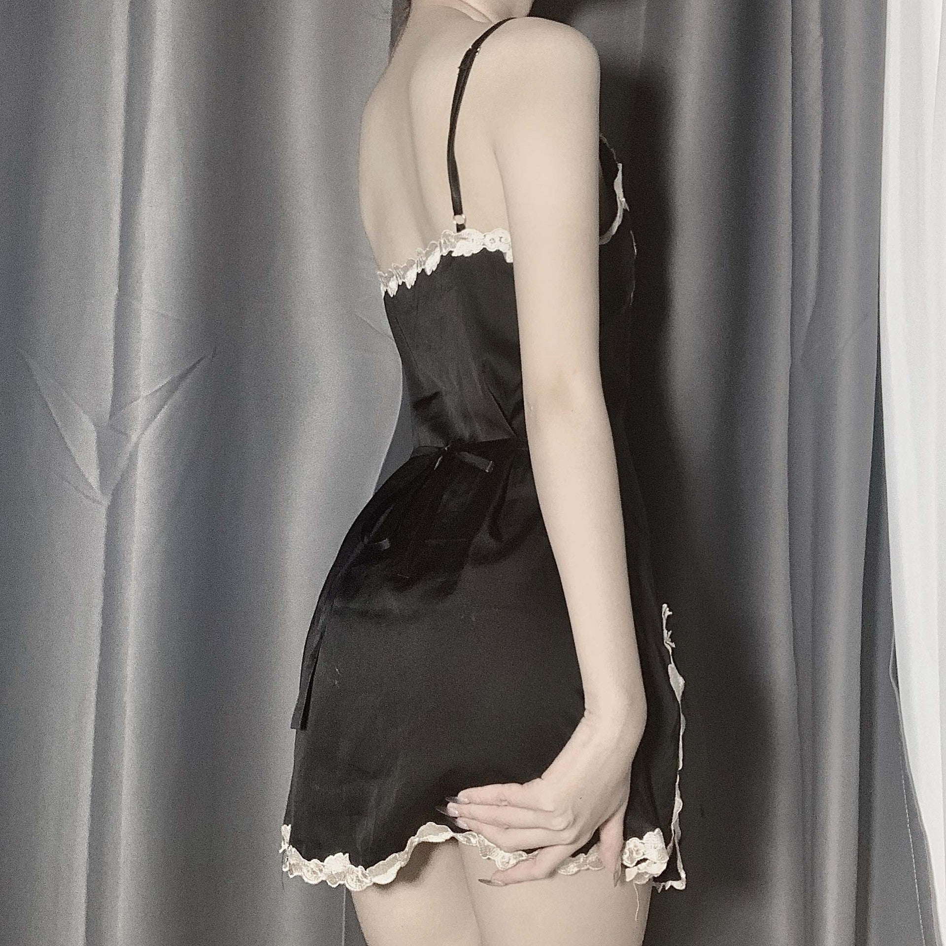 Ladies Fashion Lace Stitching Simulated Silk Homewear Nightdress J2JX1014YML