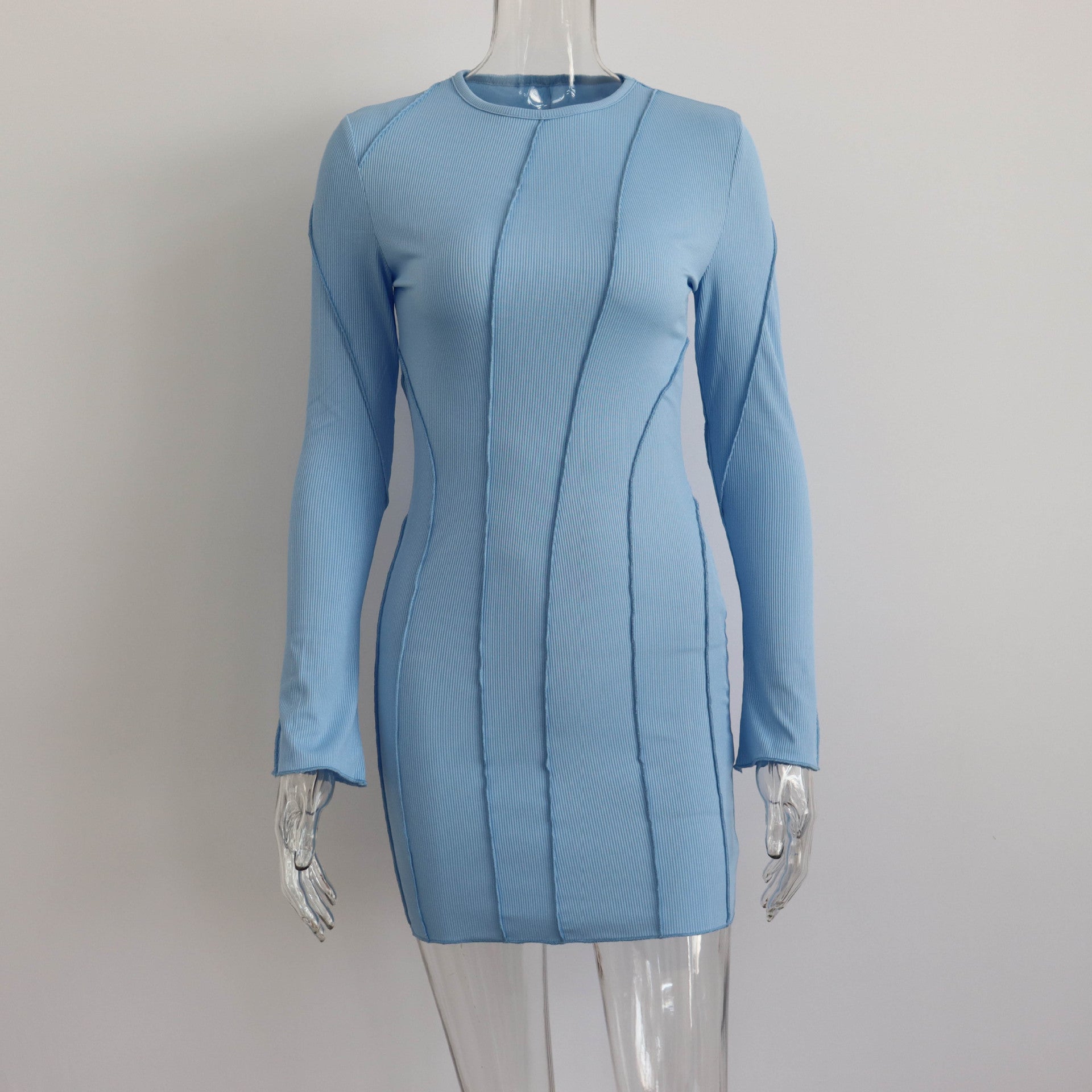 Sexy Club Rib Knit Y2K Mini Bodycon Party Women's Fall Stripe O-Neck Long Sleeve Fashion Dress 2023