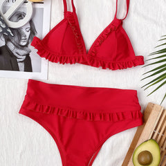 swimsuit ladies split swimsuit sexy ruffled solid color high waist bikini