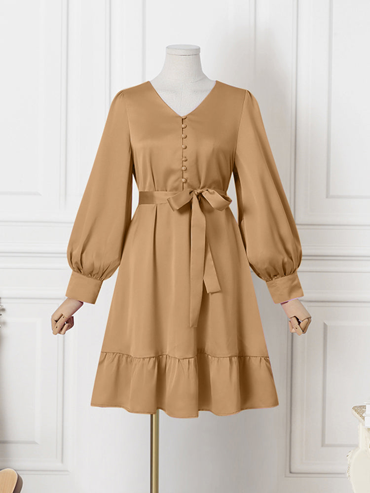 ZANZEA Women Elegant Dresses Solid V-Neck Long Sleeve Thigh Length Dress Fashion Holiday Casual Loose Ladies Vestido Plus Size