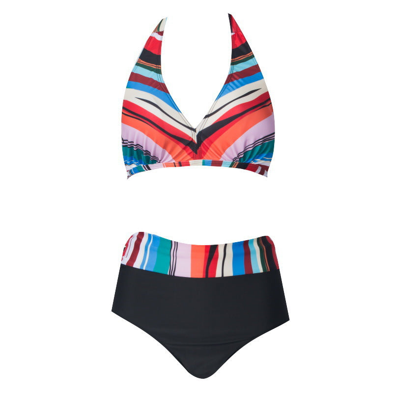 جديد كبير الحجم بيكيني الأوروبية والأمريكية حجم كبير زي سباحة من قطعتين السيدات عالية الخصر رقيقة مطبوعة الدهون امرأة بيكيني 
